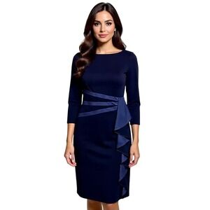 american living satin ruffle sheath dress Donna Karan Women's Satin Ruffle Back Gown Dress in Black, Size 10
